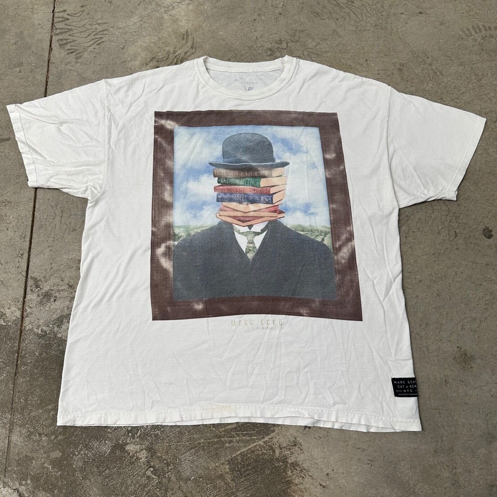 Mens Marc Ecko Cut & Sew Shirt Size 2XL Art Piece Books Head White